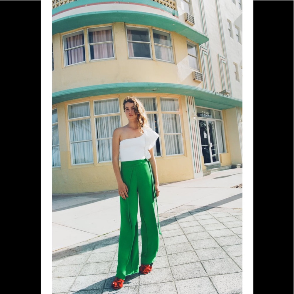 Zara Bright Green Wide-Leg Pants
